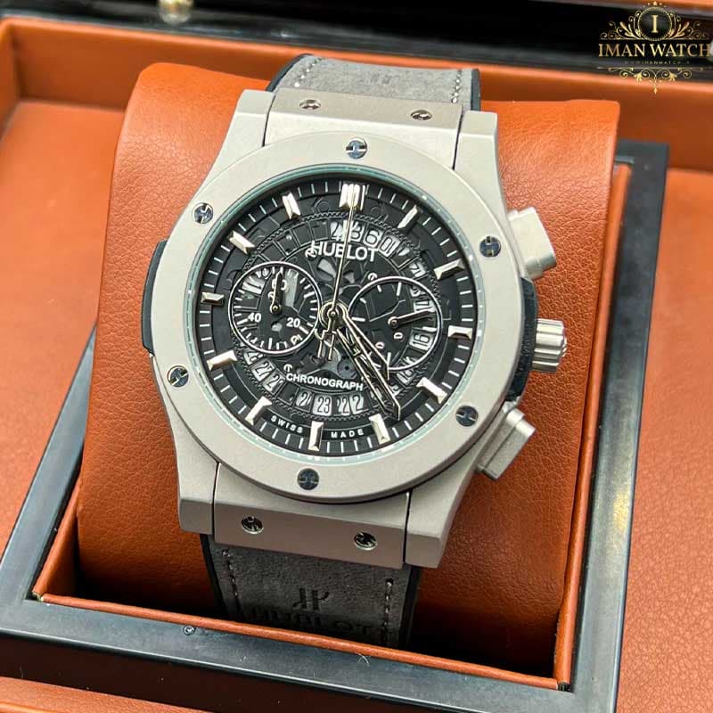 ساعت مچی ست هابلوت بیگ بنگ کرنوگراف صفحه اسکلتون سیلور Hublot big bang 12549 — تصویر ۷