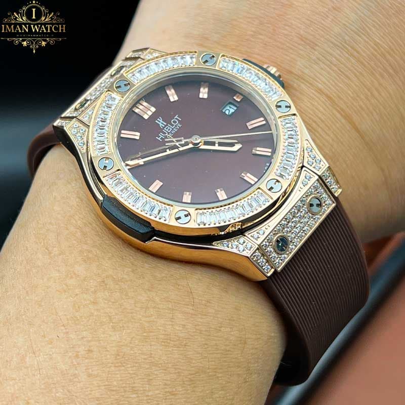 ساعت مچی هابلوت بیگ بنگ زنانه دورنگین قهوه ای Hublot big bang 12549 — تصویر ۸