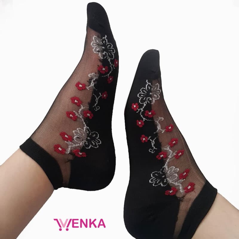 جوراب مچی شیشه ای گلدار کد 0371
