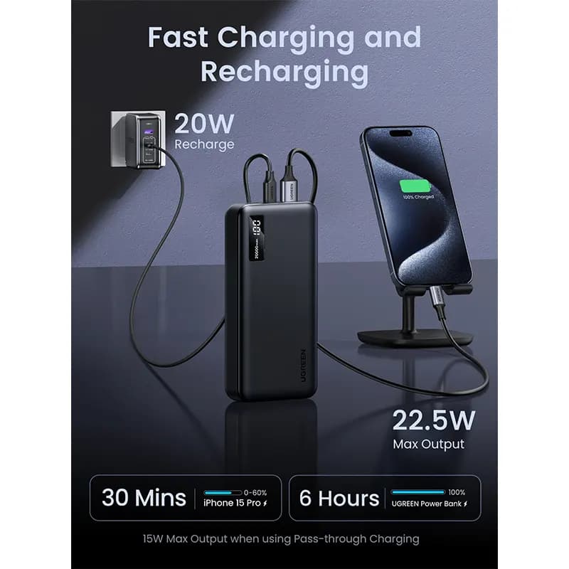 پاوربانک 20000 میلی‌آمپر یوگرین مدل UGREEN PB312-25683 — تصویر ۱۲