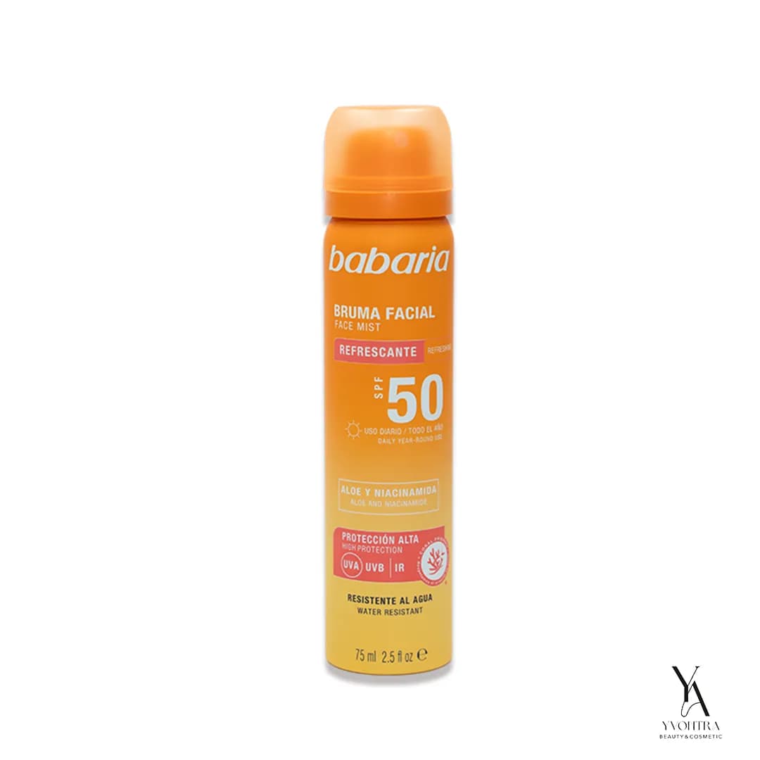 اسپری ضد آفتاب صورت باباریا BABARIA حاوی SPF50 حجم 75 میل