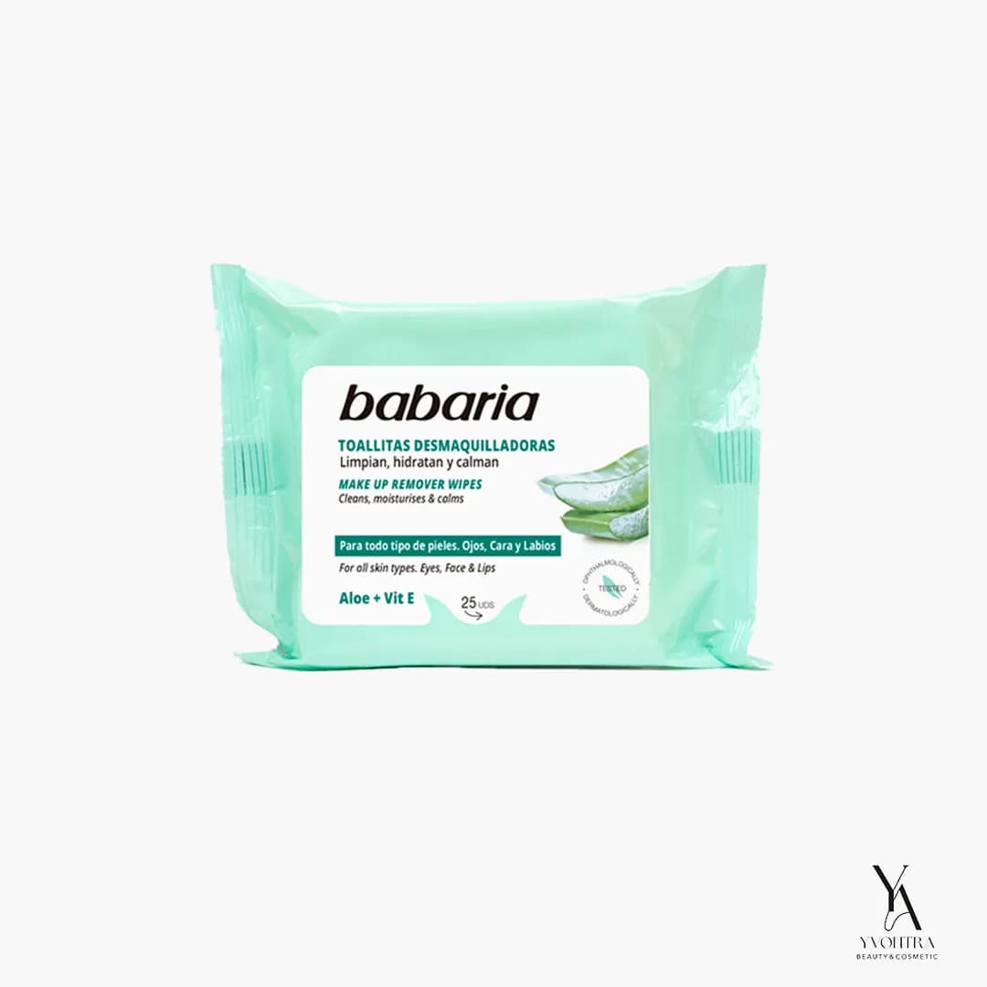 دستمال مرطوب آرایش پاک کن آلوئه ورا باباریا BABARIA تعداد 25 عددی
