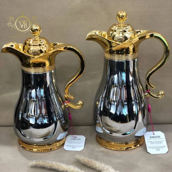 فلاسک دوقلو شیار دار نقره ای طلایی