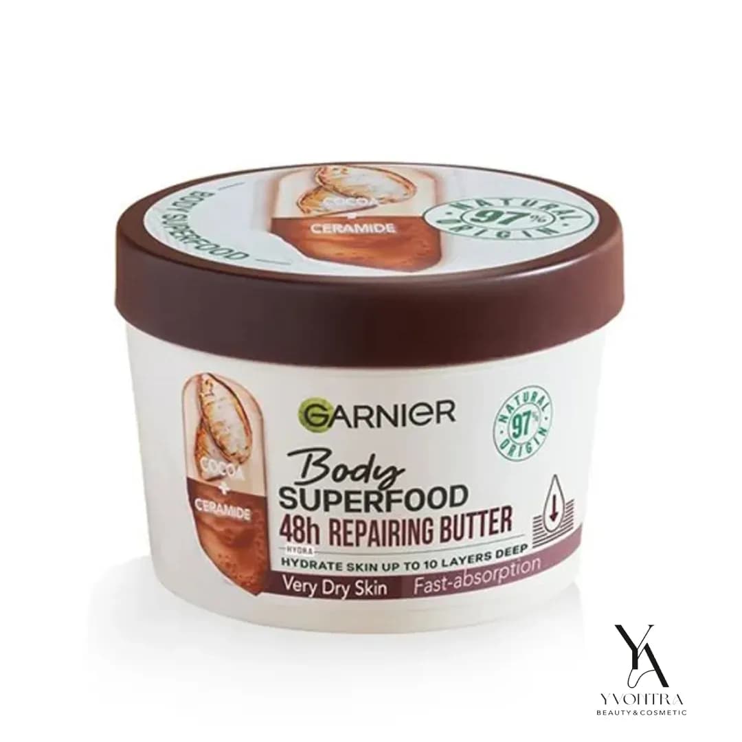 کرم بدن آبرسان و مرطوب کننده کره کاکائو گارنیر Garnier مدل Superfood مناسب برای پوست بسیار خشک حجم 380 میل — تصویر ۳