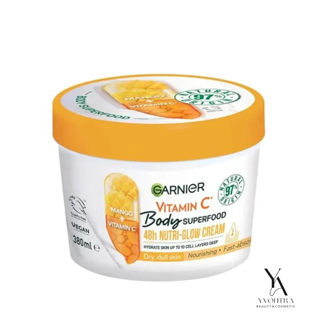 کرم بدن آبرسان و مرطوب کننده ویتامین سی گارنیر Garnier مدل Superfood مناسب برای پوست های خشک حجم 380 میل — تصویر ۳