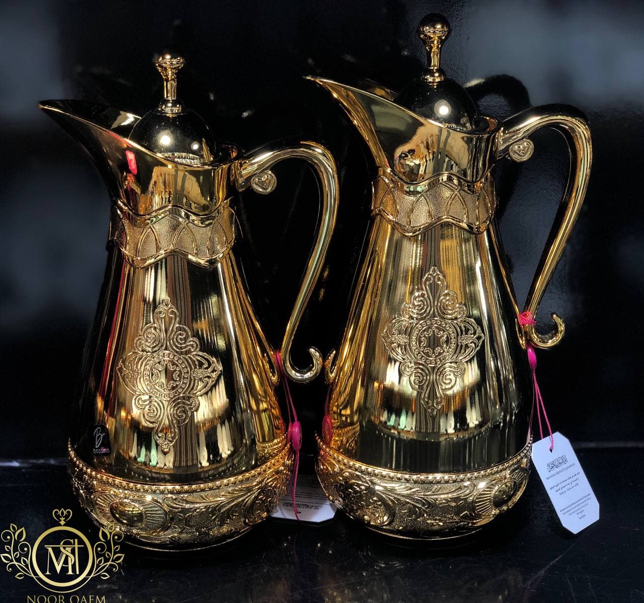 فلاسک دو قلو عربی طرح دار پایه طرح دار طلایی