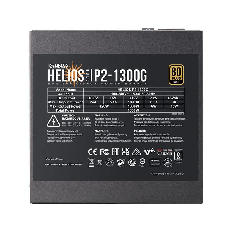منبع تغذیه کامپیوتر گیم دیاس مدلHELIOS P2-1300G 1300W — تصویر ۵