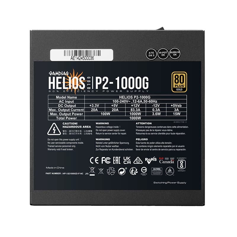 منبع تغذیه کامپیوتر گیم دیاس مدل HELIOS P2-1000G 1000W — تصویر ۶