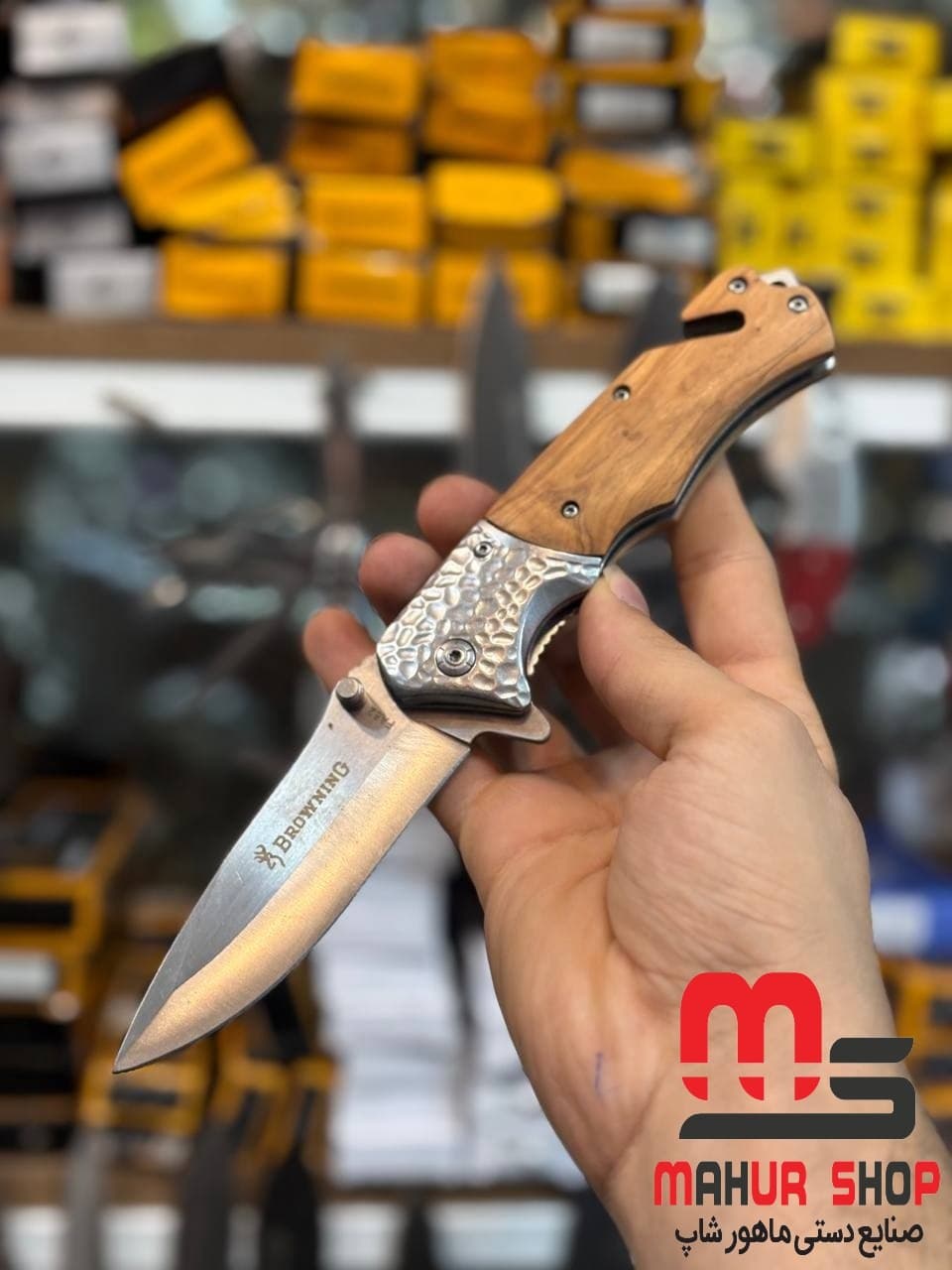 چاقو جیبی خارجی Browning ویژه کمپ و طبیعت گردی کاتر و ضربه زن دار