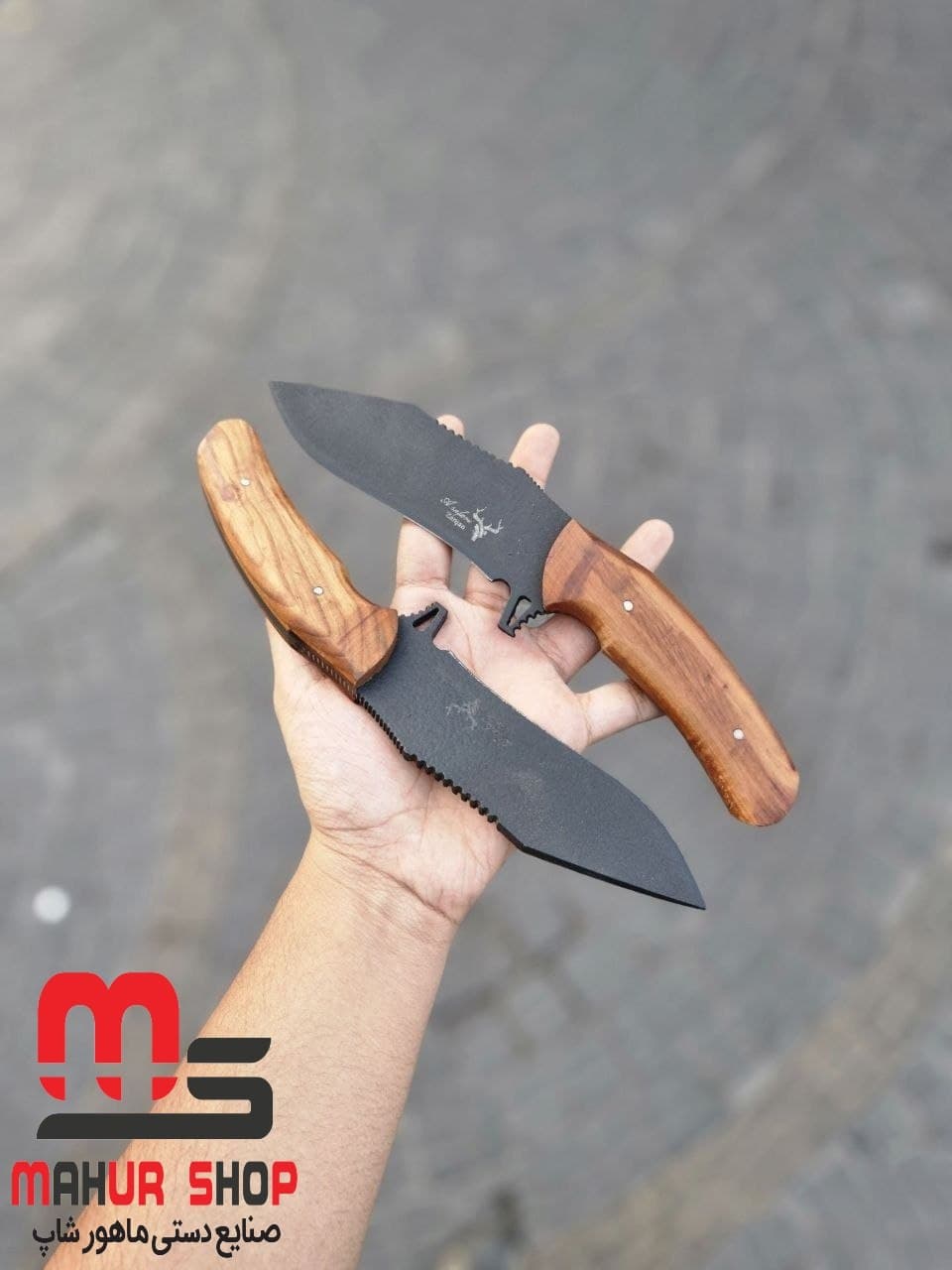 چاقو شکاری فولادی ضخامت زیاد رنگ کوره ای ساخت زنجان با غلاف