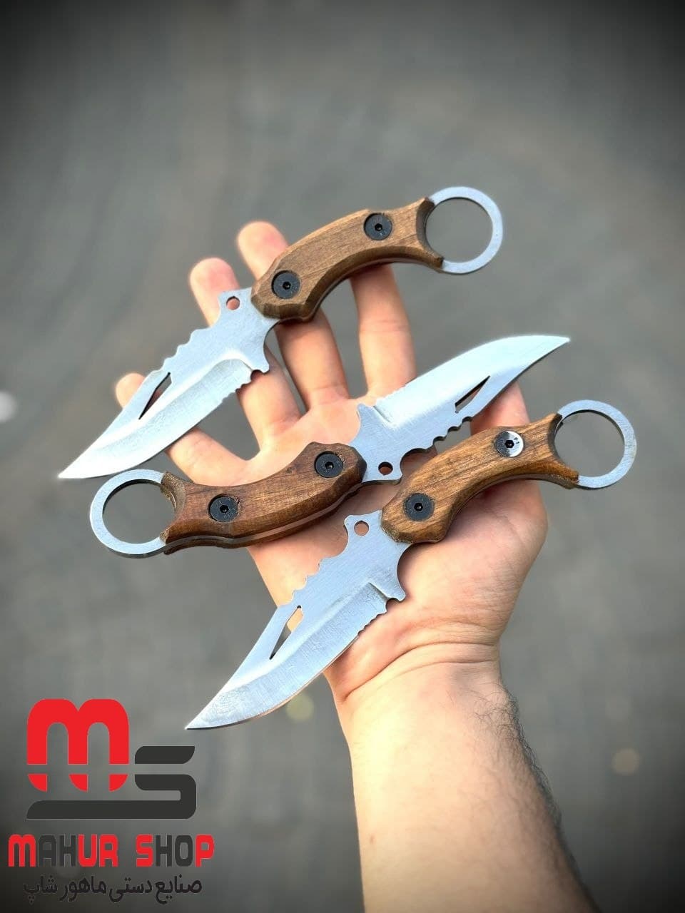 کارامبیت حلقه دار زنجان دسته چوبی تیغه فولادی با غلاف