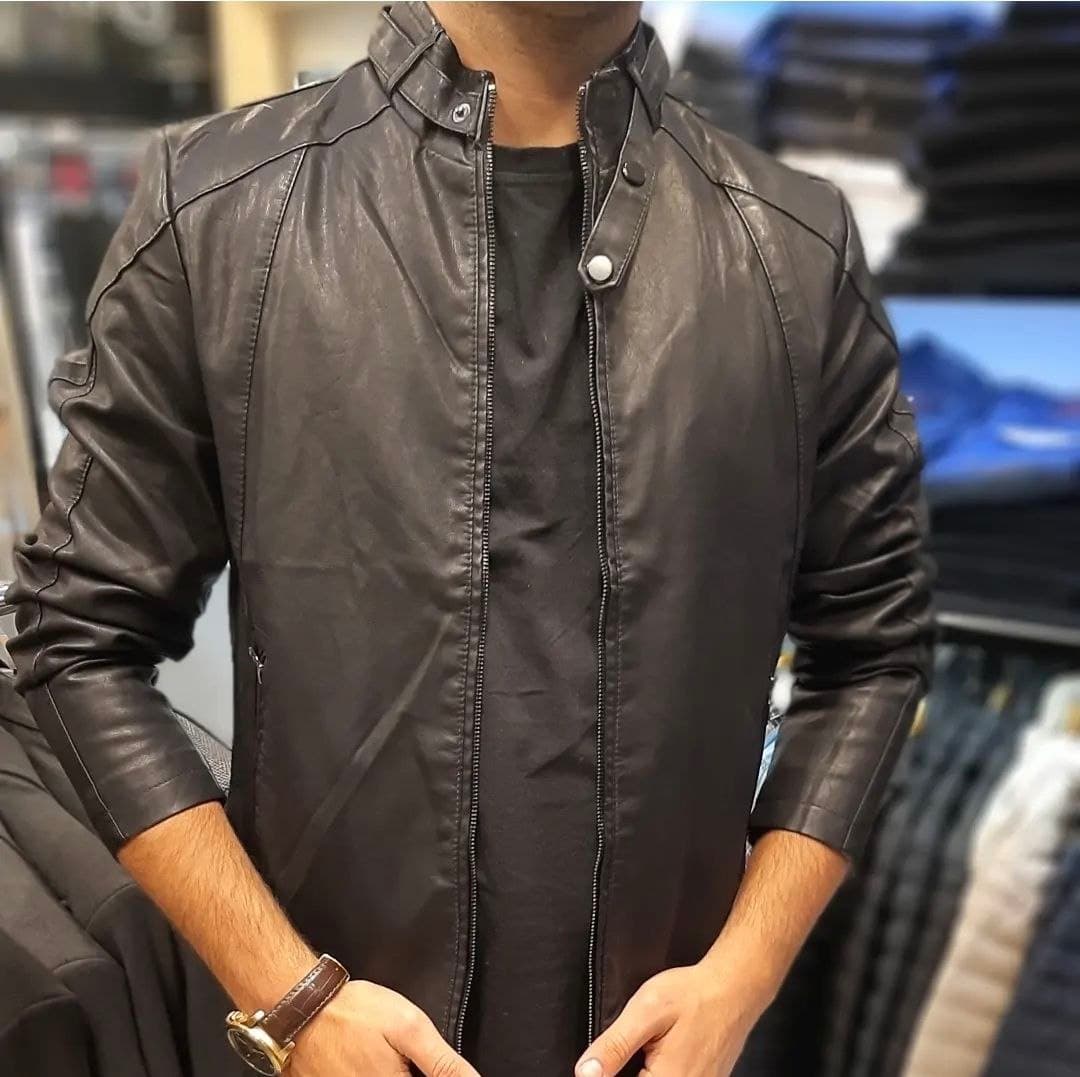 کاپشن چرم مردانه مشکی — تصویر ۵