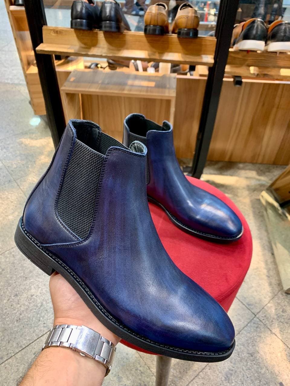 نیم بوت چرم مردانه مدل Polo plus رنگ سرمه ای (دست رنگ) — تصویر ۸