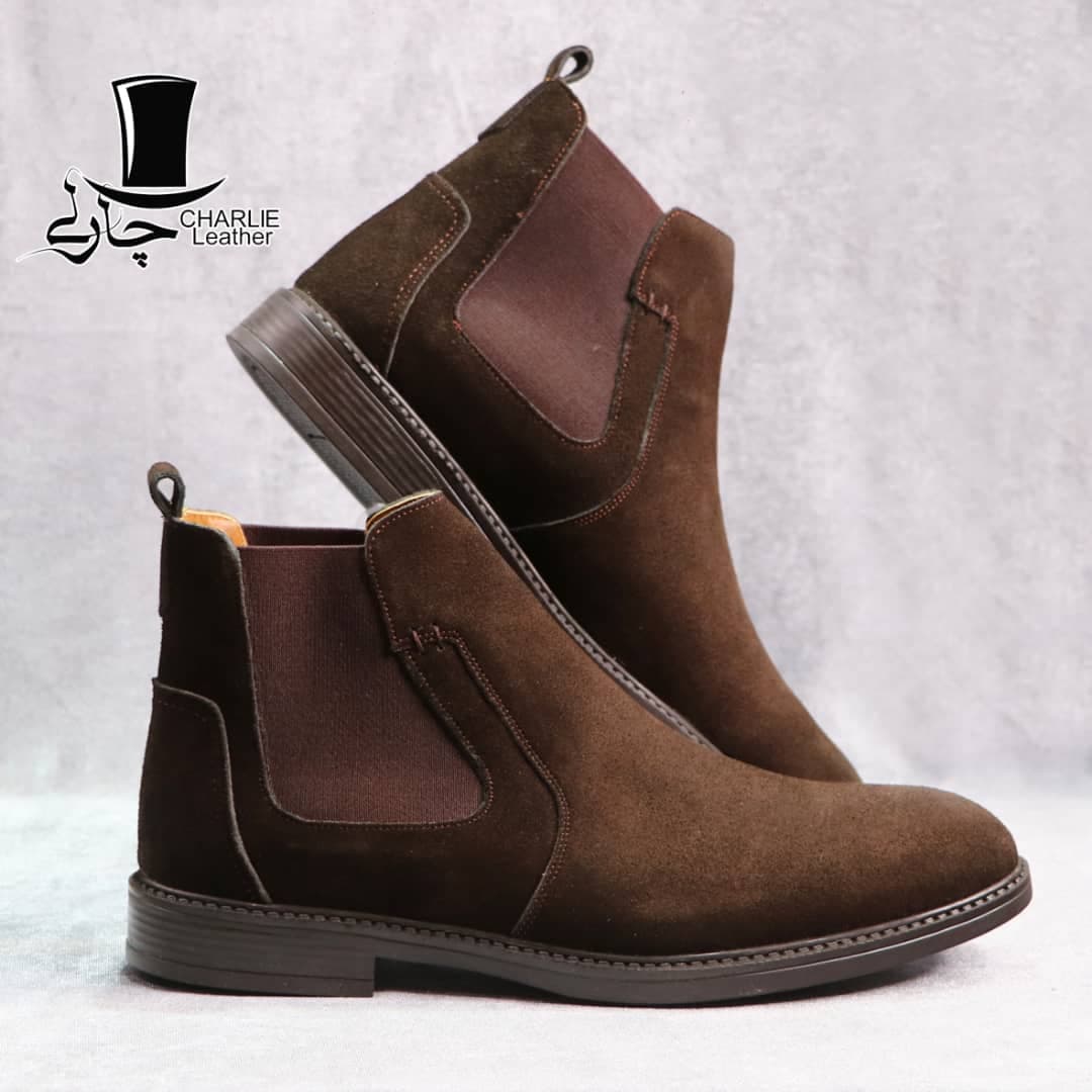 نیم بوت چرم مردانه مدل POLO جیر قهوه ای — تصویر ۳