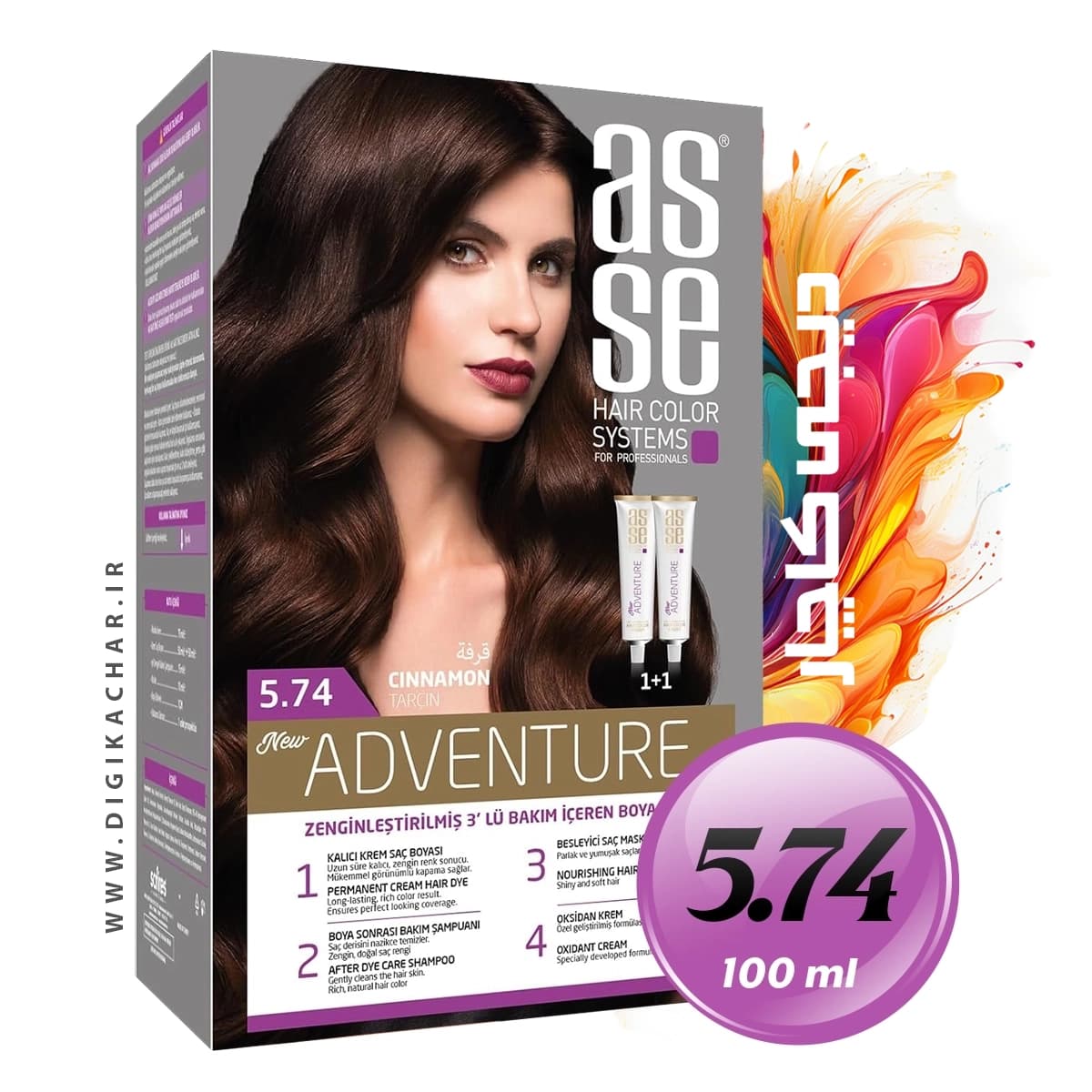 کیت رنگ موی بدون آمونیاک آسه ASSE دارچینی شماره 5.74 حجم 50+50 میل
