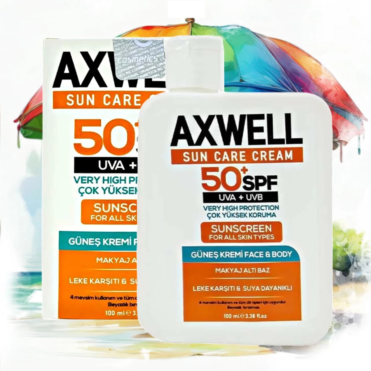 کرم ضد آفتاب آبرسان اکسویل AXWELLSUN SUN CARE CREAM UVA+UVB SPF50 ضد آفتاب قوی ، مرطوب کننده، مناسب برای همه پوست ها حجم 100 میل — تصویر ۲