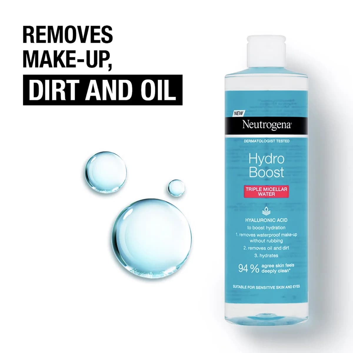 میسلار واتر 3 فاز نوتروژینا مدل Neutrogena Hydro Boost Triple Micellar Water سری تمیز کننده های هیدروبوست حاوی هیالورونیک اسید برای پاک سازی عمیق ، پوست حساس 400 میل — تصویر ۸