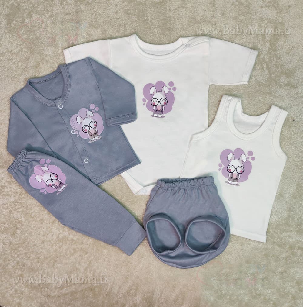 ست 5 تیکه چاپی minel baby طوسی