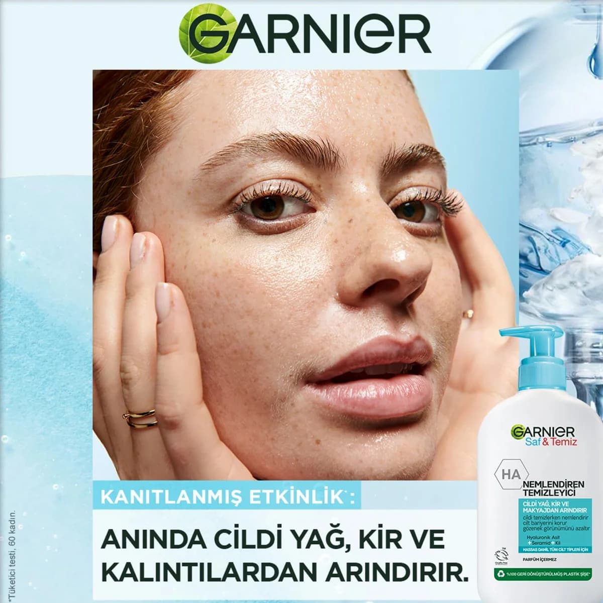 شوینده کرمی صورت گارنیر مدل Saf & temiz nemlendiren temizleyici صاف و تمیز حاوی هیالونیک اسید ،مرطوب کننده ، ضد لک ، جوان ساز حجم 250 میل — تصویر ۹