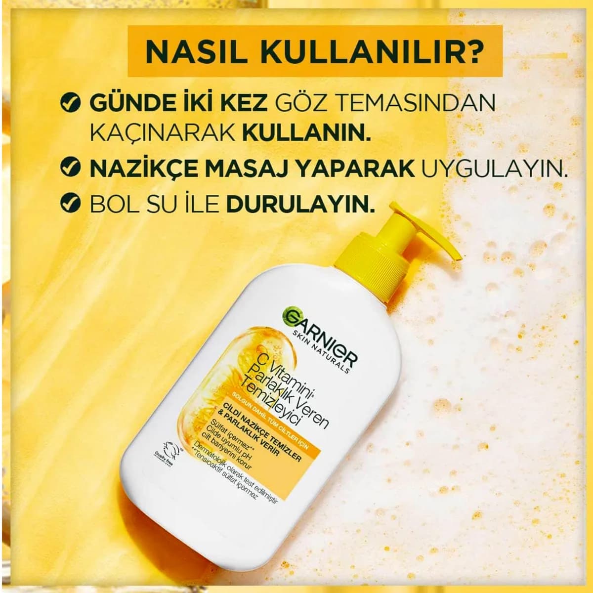 شوینده کرمی صورت گارنیر سری Skin Naturals مدل Garnier Brightening Cream Cleanser Vitamin C روشن کننده و مغذی پوست ،بدون سولفات حجم 250 میل — تصویر ۷