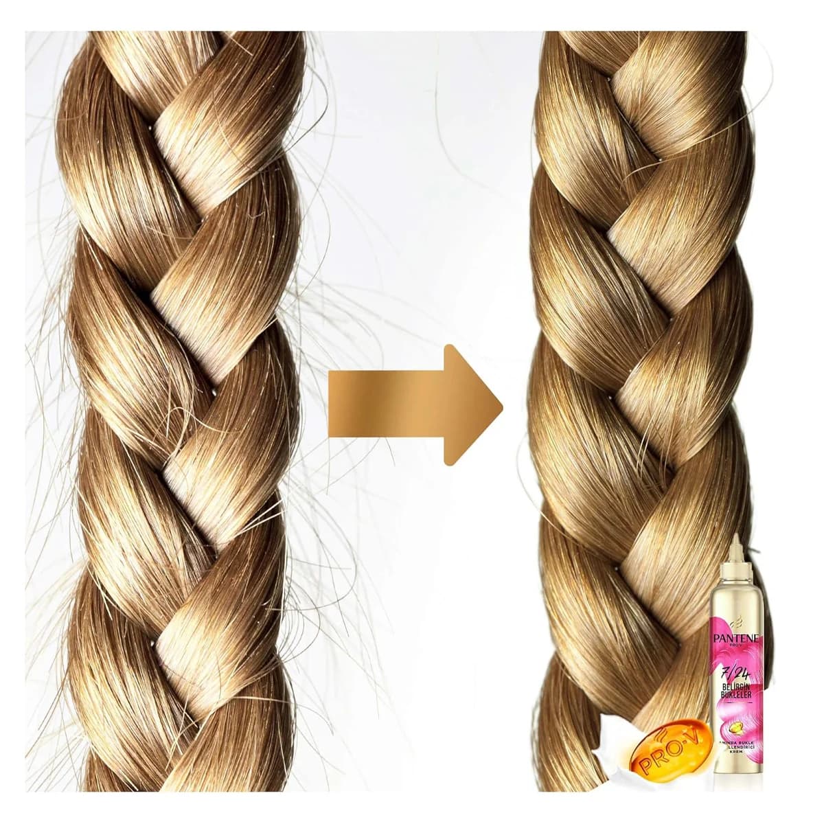 کرم مو حالت دهنده و تقویت کننده پنتن مدل pantene pro v 7/24 Belirgin Bukleler طلایی مخصوص موهای فردار 300 میل — تصویر ۴