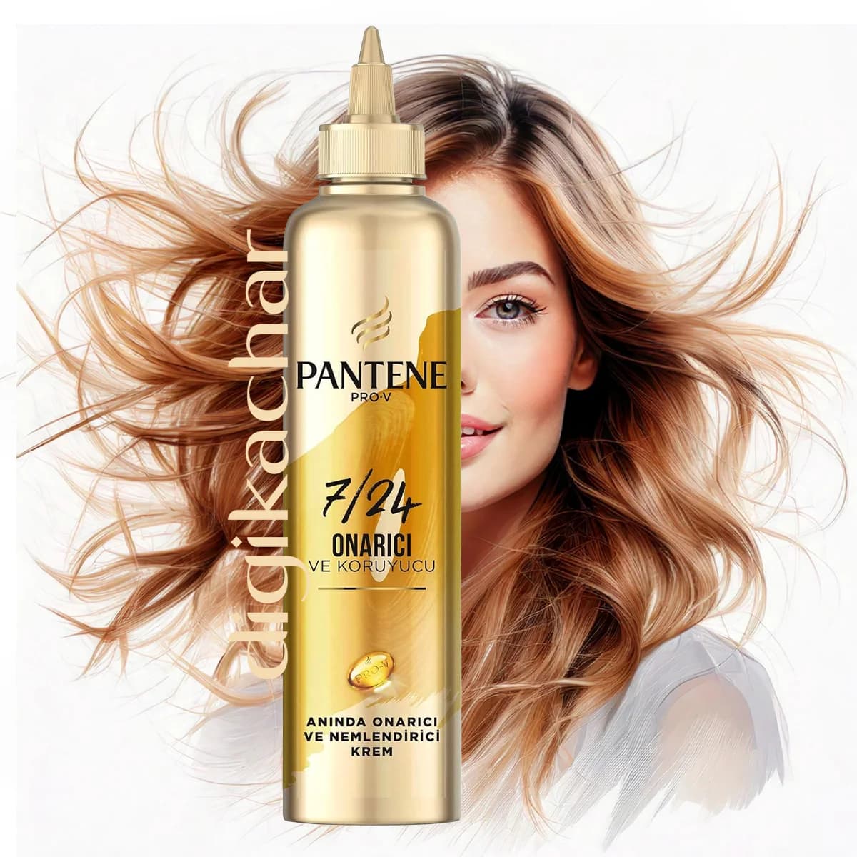 کرم مو ترمیم کننده و حجم دهنده پنتن مدل Pantene pro v 7/24 onarici ve koruyucu طلایی 7/24 مخصوص موهای آسیب دیده و نازک 300 میل