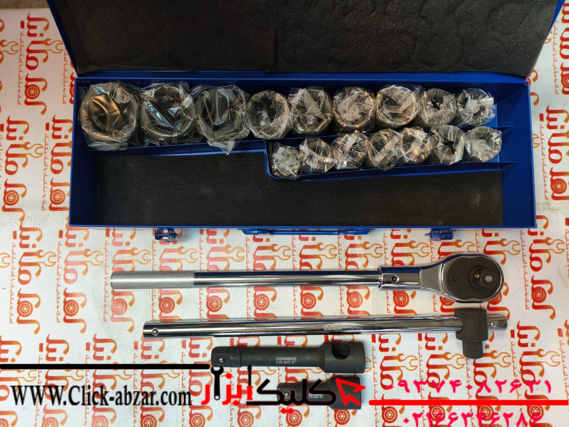 جعبه بکس 21 پارچه درایو 3/4 مشکی فشارقوی سایز 19 الی 50 هانسول HS8508 — تصویر ۴