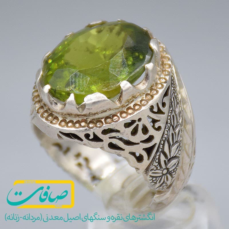 انگشتر زبرجد تراشدار درشت و خوشرنگ مردانه «کد 2960»