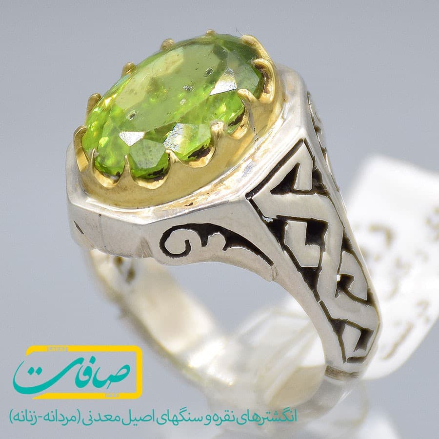 انگشتر زبرجد تراشدار درشت و خوشرنگ مردانه «کد 2959»