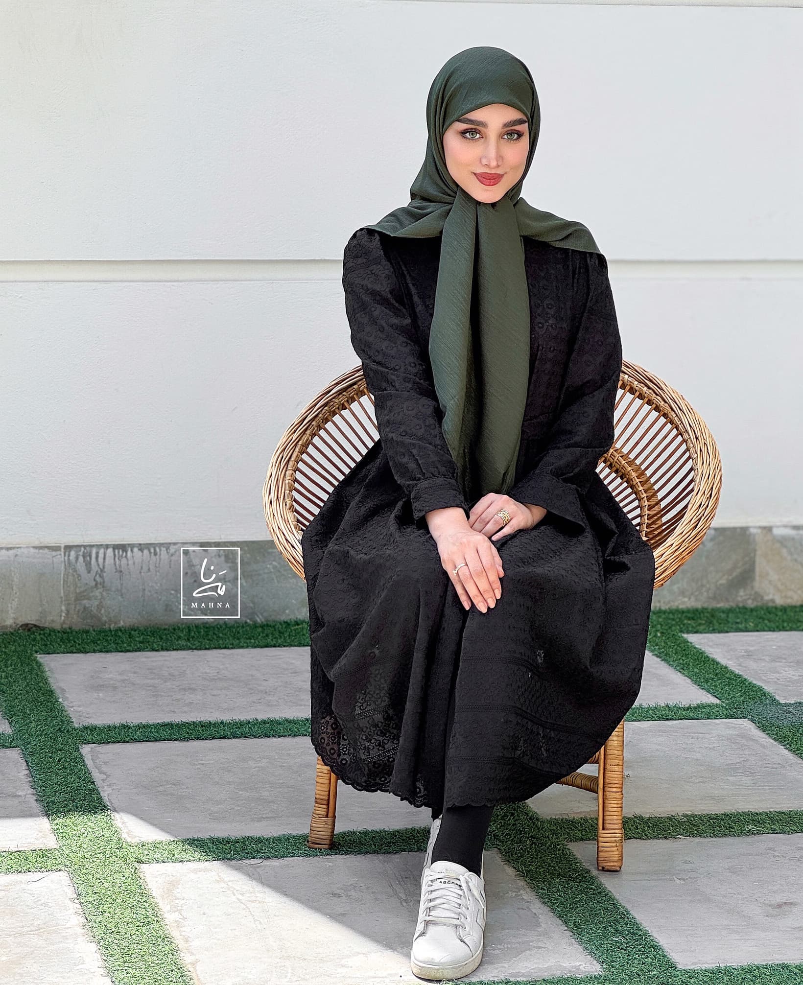 روسری کریشه لمه سبز زیتونی