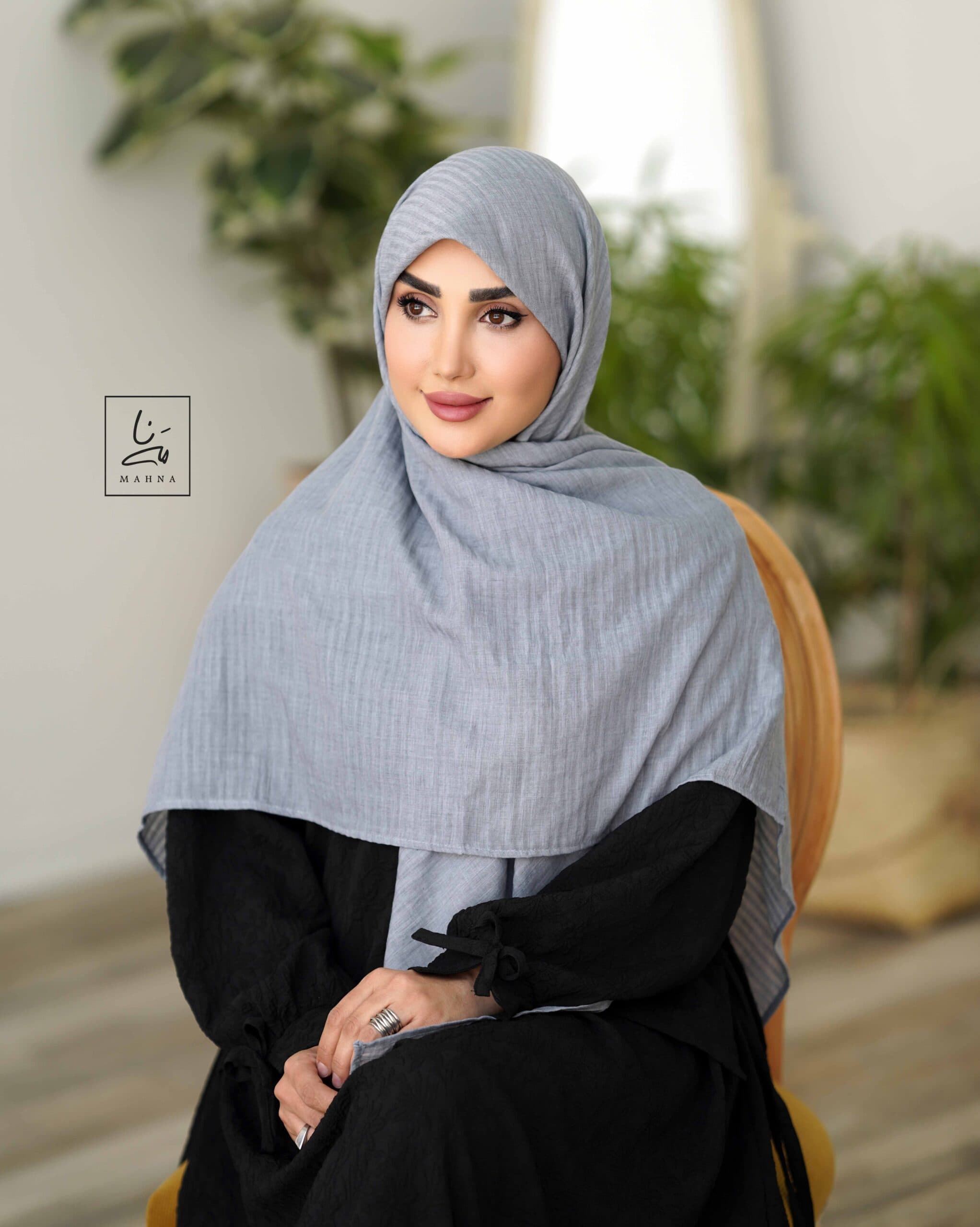 روسری وال نخی راه راه طوسی
