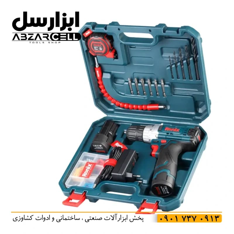 ست دریل شارژی 12 ولت 19 عددی 10 میلی متری رونیکس RS-8613 – اصل – گارانتی 12 ماه
