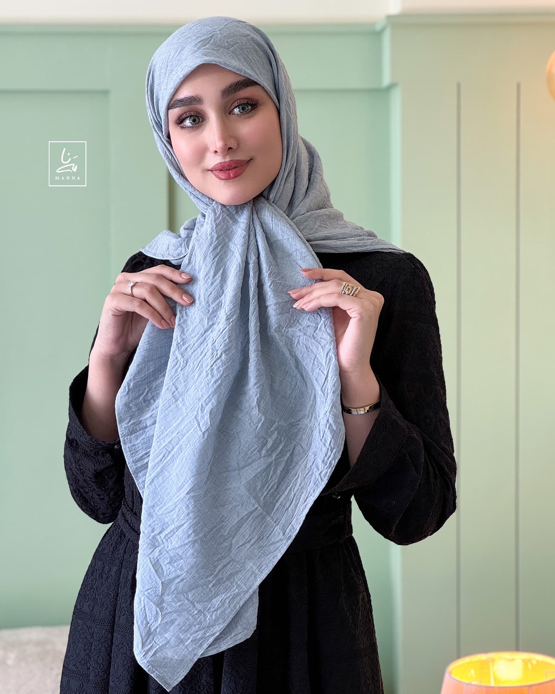 روسری وال نخی نقرآبی روشن — تصویر ۳