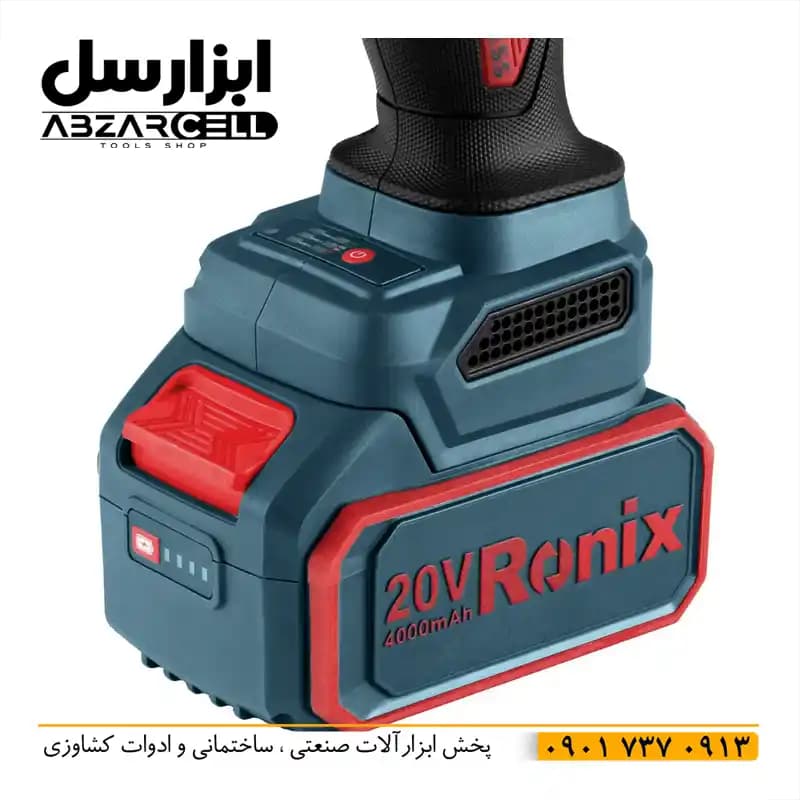 بکس شارژی براشلس 20 ولت رونیکس 8675| 2 باتری| اصل| ضمانت 12 ماه| سری 3.4 و 1.2 اینچ — تصویر ۳