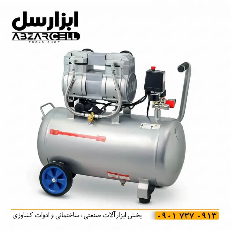 کمپرسور سایلنت 50 لیتری هیوندای hp-1050| اصل- ضمانت 12 ماه- موتور القایی سیم پیچ مس و دو سیلندر — تصویر ۳