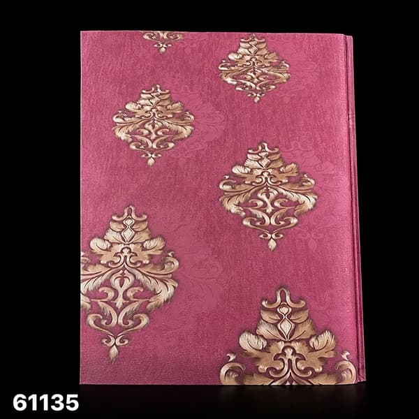 کاغذ دیواری استوک خارجی قابل شستشو (طرح داماسک کلاسیک طلایی روی زمینه صورتی) قیمت ویژه