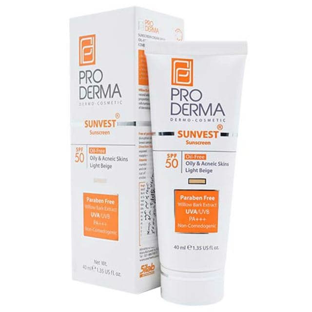 کرم ضد آفتاب و ضد لک پرودرما مدل SPF50 بژ روشن حجم 40 میلی لیتر