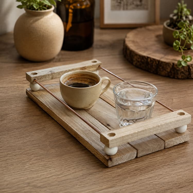 سینی سرو و پذیرایی چوبی قهوه