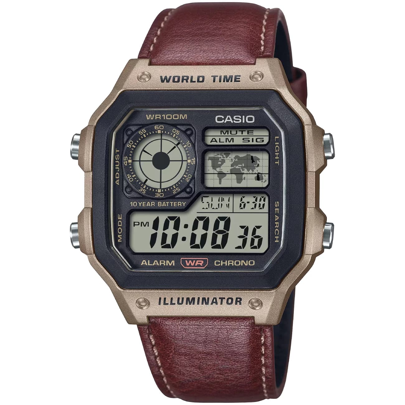 ساعت مچی دیجیتال کاسیو CASIO مدل AE-1200WHL-5AV یونیسکس با بند چرمی — تصویر ۲