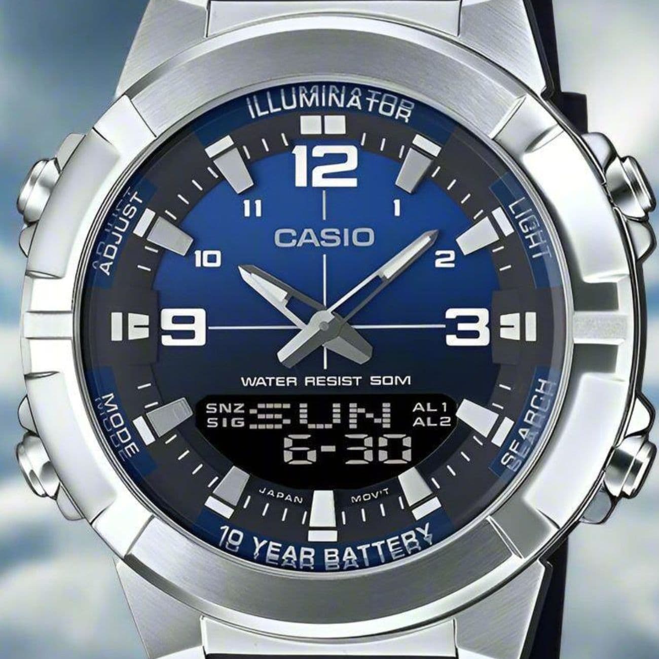 ساعت مچی کوارتز مردانه کاسیو Casio مدل AMW-870A-2AVDF صفحه آبی — تصویر ۴