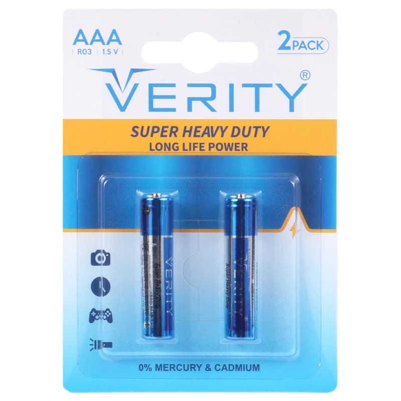 باتری دوتایی نیم قلمی Verity Super Heavy Duty R03 1.5V AAA — تصویر ۴