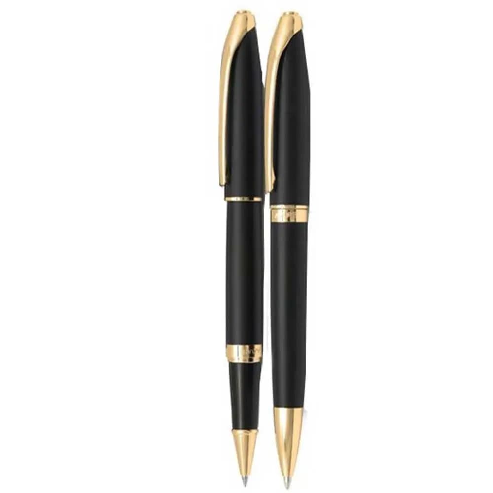 ست خودکار و روان نویس یوروپن مدل EUROPEN RING بدنه مشکی مات گیره طلایی