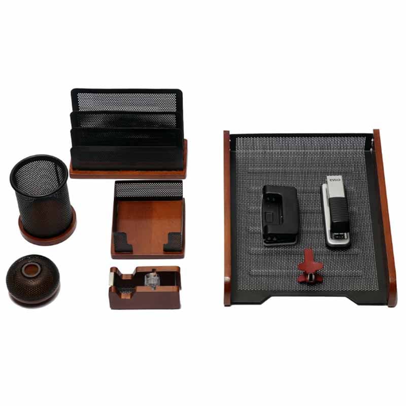 ست رومیزی 9 تکه چوب و فلز با کازیه جهان نما مدل Bww-09-A