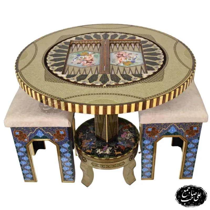 میز بازی شطرنج و تخته نرد خاتمکاری لوکس | چهار پایه