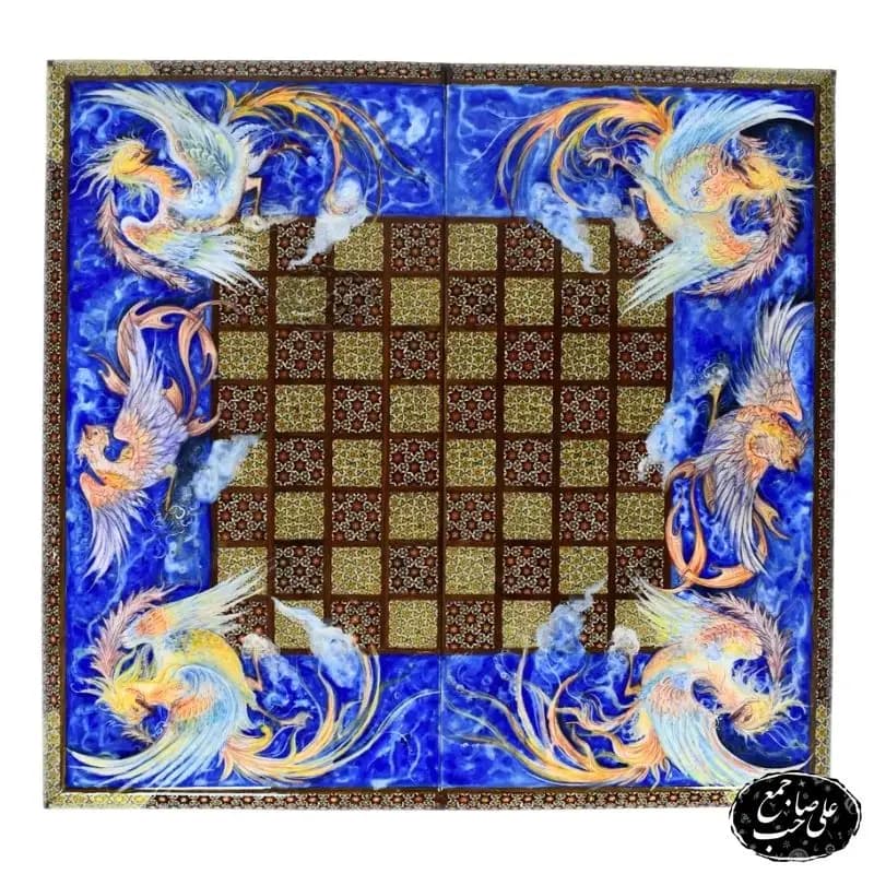 تخته نرد و شطرنج خاتمکاری طرح سیمرغ اساطیری 50 سانت کد 146