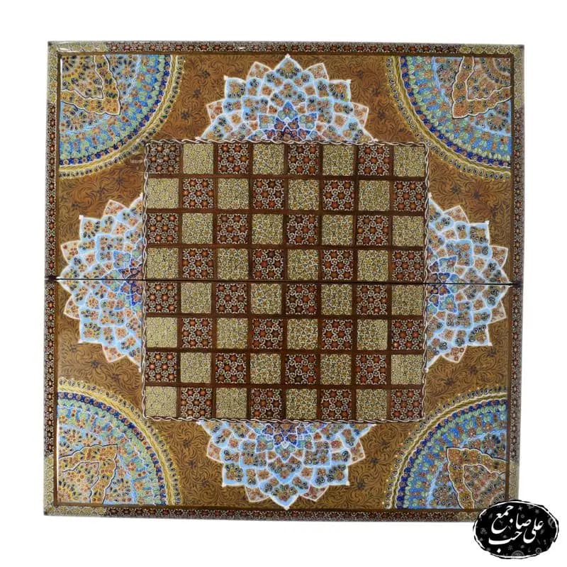 تخته نرد و شطرنج خاتم‌کاری طرح نقاشی تذهیب اسلیمی کد143