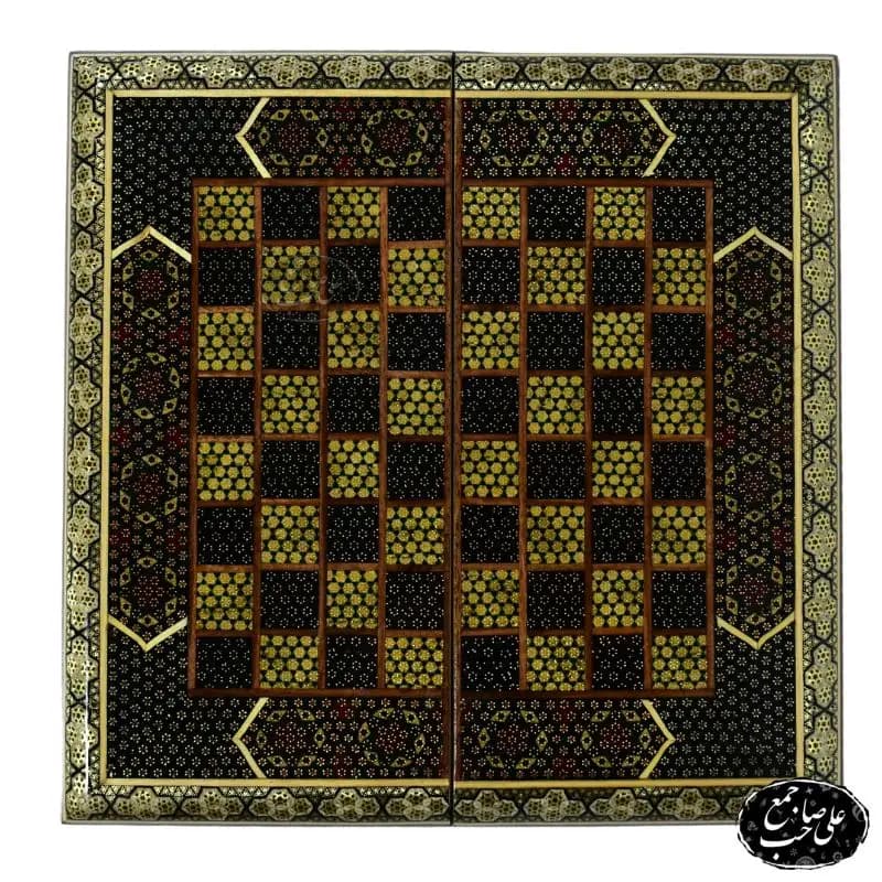 تخته نرد و شطرنج چوبی ۴۰ سانتی‌متری طرح تمام خاتم کد 137