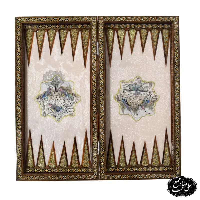 تخته نرد شطرنج 50 سانتی لبگرد خاتمکاری طرح اسب‌وچوگان کد 136 — تصویر ۳