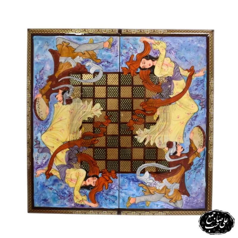 تخته نرد و شطرنج 50سانتی خاتمکاری طرح نگارگری فرشچیان کد 134 — تصویر ۵