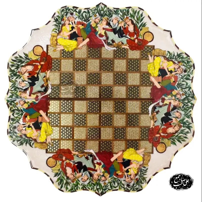 تخته نرد و شطرنج کنگره‌ای خاتمکاری طرح لیلی و مجنون کد 130